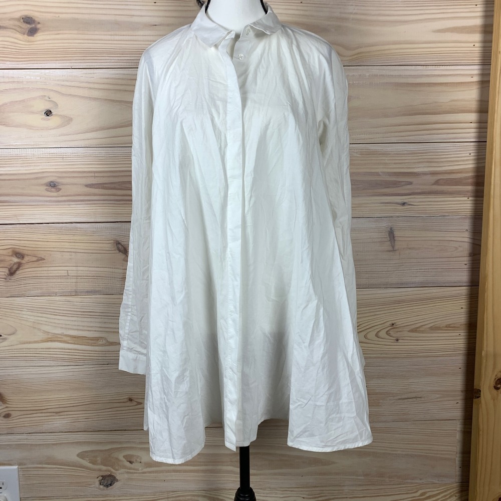 Maeve Button Down Shirt Dress Women 8 White Oversized Raglan Cotton A Line Tunic